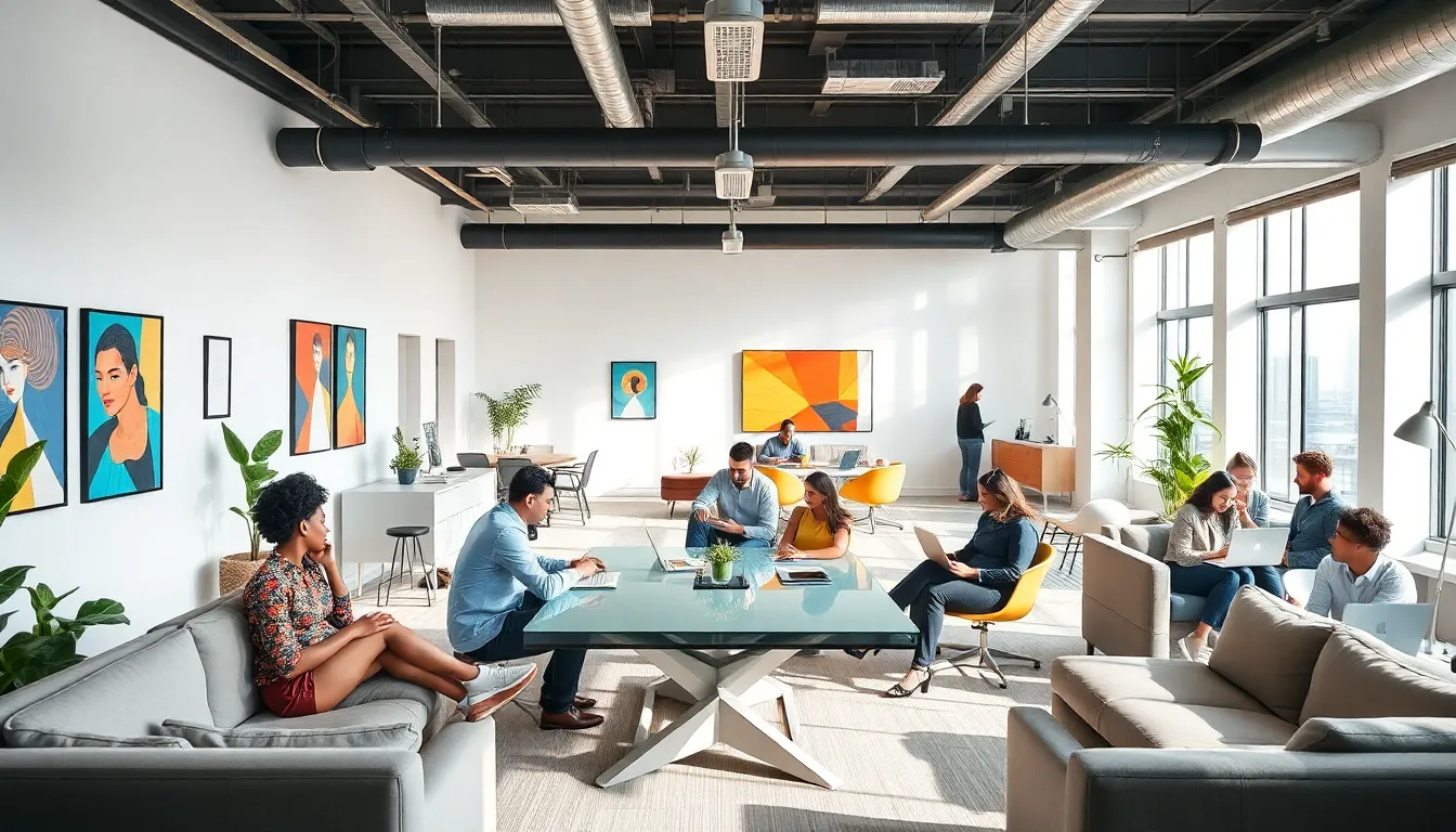 diverse team collaborating in a modern tech startup office.